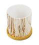 Imagem de Vaso Porcelana Manchas Estilo Mármore Base Bambu 9.5x9x9cm