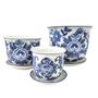 Imagem de Vaso ul E Branco 19/14/10Cm Floral Cachepot Com Prato 3Pc