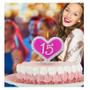 Imagem de Vela de Aniversário 15 Anos Coração Rosa Glamour