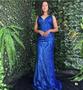 Imagem de Vestido Azul Com Detalhes Em Brilho Cano Longo Com Bojo,  Tam G