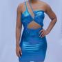 Imagem de Vestido Azul de Alça Decotado Lamê Metalico - Tamanho Único