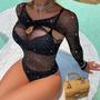 Imagem de Vestido Camisola Sobreposição Arrastão Bodystocking