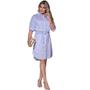 Imagem de Vestido Chemise Feminino Risca de Giz Midi Manga Curta Botões Frente Social Tecido Casual VL0611
