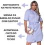 Imagem de Vestido Chemise Feminino Risca de Giz Midi Manga Curta Botões Frente Social Tecido Casual VL0611