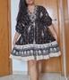 Imagem de Vestido Curto Feminino Boho Estampado Étnico com Renda e Mangas 3/4