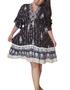 Imagem de Vestido Curto Feminino Boho Estampado Étnico com Renda e Mangas 3/4