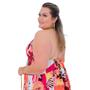 Imagem de Vestido curto feminino floral decote halter frente unica de amarração no pescoço com bojo e forro estampado flores viscose slim plus size 40 ao 54