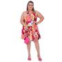 Imagem de Vestido curto feminino floral decote halter frente unica de amarração no pescoço com bojo e forro estampado flores viscose slim plus size 40 ao 54