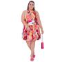 Imagem de Vestido curto feminino floral decote halter frente unica de amarração no pescoço com bojo e forro estampado flores viscose slim plus size 40 ao 54