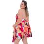 Imagem de Vestido curto feminino floral decote halter frente unica de amarração no pescoço com bojo e forro estampado flores viscose slim plus size 40 ao 54