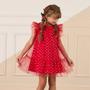 Imagem de Vestido Curto Infantil Festa Tule Vermelho Bolas Mon Sucré