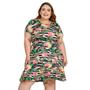 Imagem de Vestido Curto Plus Size Manga Curta Estampado Com Babado