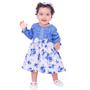 Imagem de Vestido de Bebê Menina Manga Longa Florido Azul com Tiara 100% Algodão Mundo Nina Sara