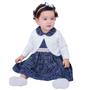 Imagem de Vestido de Bebê Roupa Menina Infantil Com Tiara 100% Algodão Mundo Nina Kids Pérola Azul