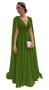 Imagem de Vestido de dama de honra CRIEBDK A Line, chiffon plissado, decote em V, verde oliva