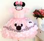 Imagem de Vestido De Festa Infantil Minnie Rosa E Preto  Luxo E Tiara