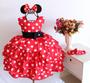 Imagem de Vestido De Festa Infantil Minnie Vermelho Póa Babado Luxo E Tiara