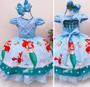 Imagem de Vestido De Festa Luxo Infantil Ariel Pequena Sereia C/ Tiara