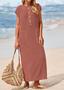 Imagem de Vestido de verão KIRUNDO Ribbed Knit Henley Maxi Dress Brick Red