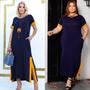 Imagem de Vestido Faixa Lateral Feminino Com Fenda Bicolor Maxi Saruel Alça Com Bolso Moda Feminina Verão Outono Inverno Veste do 38 ao 50
