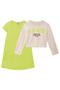 Imagem de Vestido Feminino Canelado Neon Menina Manga Curta e Sobreposição Manga Longa Infantil - Kukiê