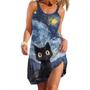 Imagem de Vestido Feminino Casual De Verão Com Estampa De Gato Em A-line, Confortável E Solto, Moda Streetwear
