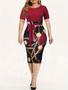Imagem de Vestido Feminino Colorblock Com Estampa De Corrente Envolvente Manga Curta Gola Redonda Slim Fit