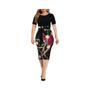 Imagem de Vestido Feminino Colorblock Com Estampa De Corrente Envolvente Manga Curta Gola Redonda Slim Fit