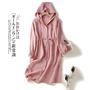 Imagem de Vestido Feminino Com Capuz, Amarração, Cintura Elástica, Linha A, Manga Longa, Comprimento Midi,