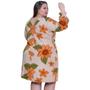 Imagem de Vestido Feminino Curto floral Decote V Fenda Lateral Manga Longa Bufante Bolsos Zíper Estampa Floral Viscolinho Plus Size GG ao G5 - 48 ao 62