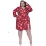 Imagem de Vestido Feminino Curto floral Decote V Fenda Lateral Manga Longa Bufante Bolsos Zíper Estampa Floral Viscolinho Plus Size GG ao G5 - 48 ao 62