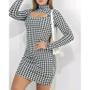 Imagem de Vestido feminino curto manga longa gola alta pied poule recorte gota Tati