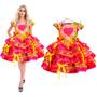 Imagem de Vestido Feminino Festa Junina Super Luxo Exclusivo Super Rodado Com Muito Babado e Volume Floral Rosa e Amarelo