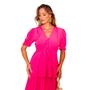 Imagem de Vestido feminino longo manga curta liso com babados na saia romantica elegante em crepe com forro