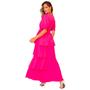 Imagem de Vestido feminino longo manga curta liso com babados na saia romantica elegante em crepe com forro