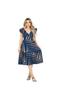 Imagem de Vestido Feminino Midi Decote V Ajuste Na Cintura Saia Godê Malha Viscolycra