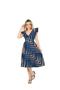 Imagem de Vestido Feminino Midi Decote V Ajuste Na Cintura Saia Godê Malha Viscolycra