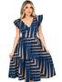 Imagem de Vestido Feminino Midi Decote V Ajuste Na Cintura Saia Godê Malha Viscolycra