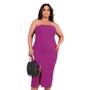 Imagem de Vestido Feminino Midi Plus Size Tecido Ana Ruga Com Fenda Lateral