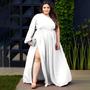 Imagem de Vestido Feminino Plus Size Longo Manga longa Única Ajustável Ao Corpo Com Fenda E Faixa Várias Amarrações