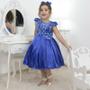 Imagem de Vestido festa infantil azul com tule francês com bordado floral