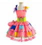 Imagem de Vestido Festa Junina Infantil Luxo Rosa Neon Com Bandeirinhas e Bolsa