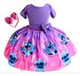Imagem de Vestido Festa Luxo Infantil Meninas Stitch Roxo Tiara Fofo