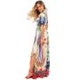 Imagem de Vestido Floral Tropical Longo Feminino Soltinho Com Decote V