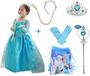 Imagem de Vestido Frozen Infantil Elsa Vestido Coroa Varinha E Trança