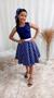 Imagem de Vestido Godê Duplo Infantil Poá Vintage Festa Regata Poa Azul Anos 60