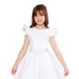 Imagem de Vestido Godê Liso Branco Festa Infantil Cinto Pérola Batismo