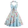 Imagem de Vestido IKADEX Vintage dos anos 50 Rockabilly Swing com gola alta azul claro