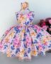 Imagem de Vestido Infantil Amarelo Azul Rosa Florido Lindas Orquideas Perfeito Para Princesa Festa Formatura