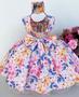 Imagem de Vestido Infantil Amarelo Azul Rosa Florido Lindas Orquideas Perfeito Para Princesa Festa Formatura